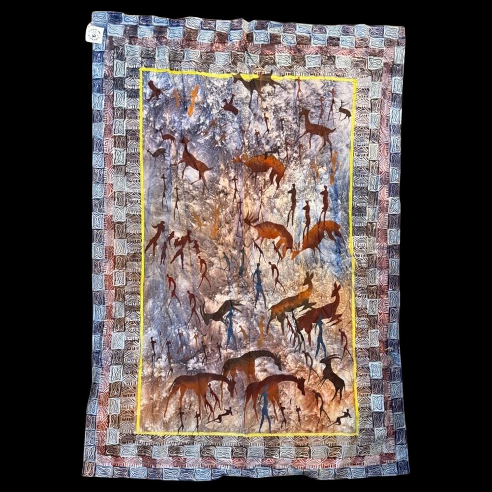 African Batik Wall Hanging Zimbabwe Hand Printed Tapestry Textile 77 x 54 NWT
